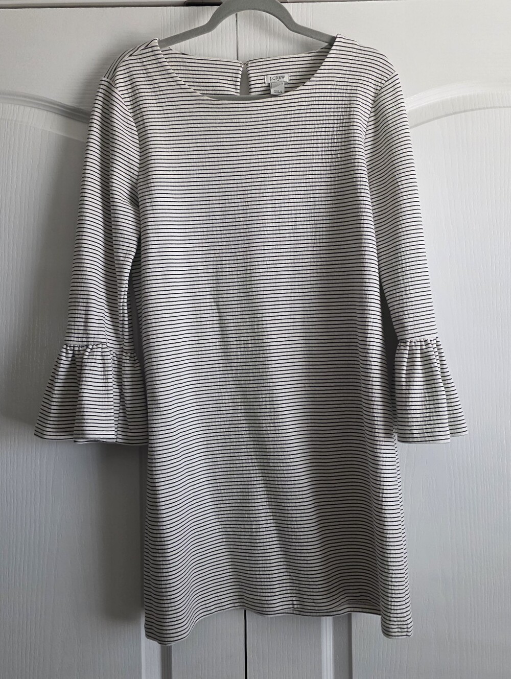 J. Crew White and Black Striped Bell-Sleeve Shift Dress Size M PREPPY